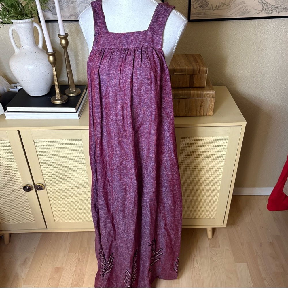 CASILDA MUT Linen Embroidered‎ Maxi Dress Size Medium